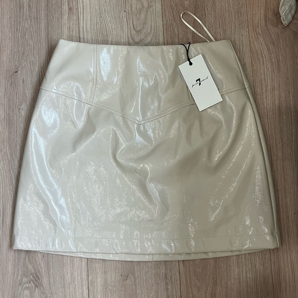 NWT 7‎ for All Mankind | Bone Faux Leather Skirt Size Small